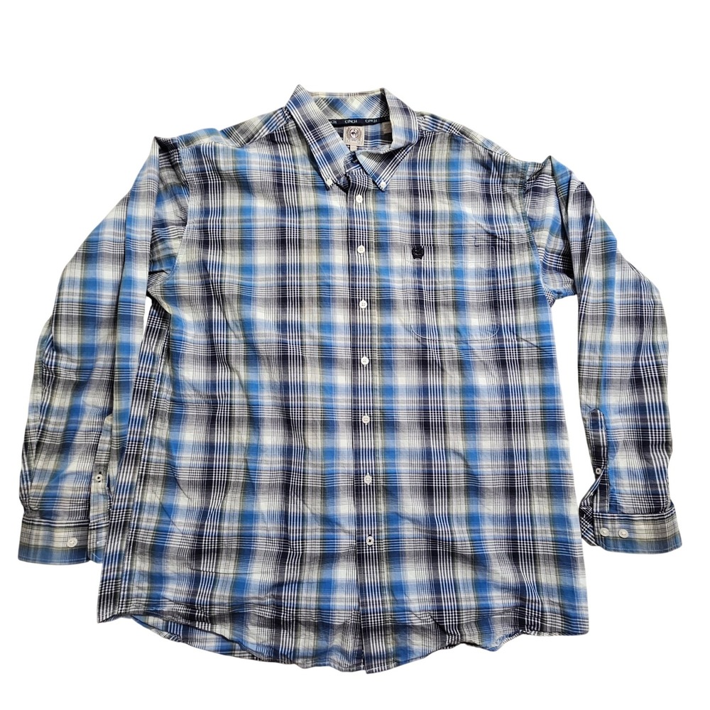 Cinch Button Down Shirt Men XL Blue Plaid Long Sleeve MTW1104763